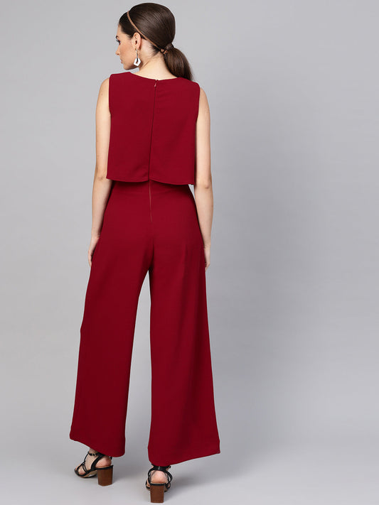 Women Sleeveless Wide Leg Jumpsuit  Elegant Solid Color Casual Outfit